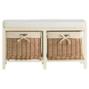 Unbranded Storage Bench With Wicker Baskets, Cream