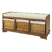Unbranded Storage Bench With Wicker Baskets, Light Wood