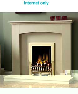 Marfil micro marble surround with brass effect inset gas fire. Suitable for natural gas supply (20 m