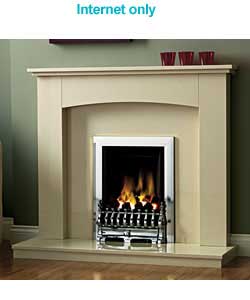 Marfil micro marble surround with chrome effect inset gas fire.Suitable for natural gas supply (20 m