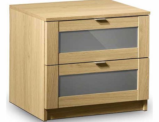 This charming bedside chest is finished in light oak veneer with a contemporary grey gloss inlay to create a modern and functional storage space. Part of the Strada collection. Part of the Strada collection Size H50. W40. D50cm. Wood veneer. 2 drawer