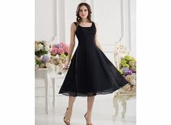 Unbranded Stretch satin Chiffon Tea-length Black Elegant