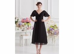 Unbranded Stretch satin Chiffon Tea-length V-neck Black
