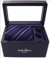 Unbranded Striped Blue Tie and Goldstone Cufflinks Box Set