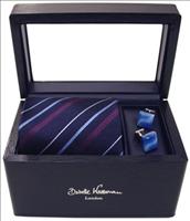 Unbranded Striped Blue Tie and Lightening Stone Cufflinks