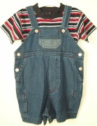 Striped T-Shirt and Short Dungarees - 6/12 mths
