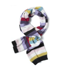 Made from a luxurious lambswool and angora blend, this long, slim scarf features colourful fashion s