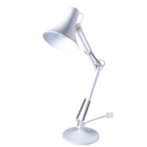 Studio tungsten adjustable angled desk lamp in white finish.