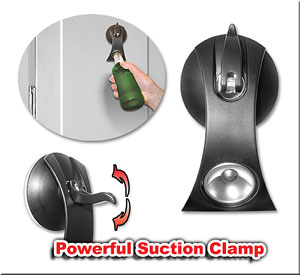 The Suction Bottle Opener is a very versatile, nicely moulded black bottle opener with a magnetised 