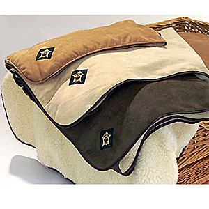 Suede and Sheepskin Dog Cover with Satin Trim