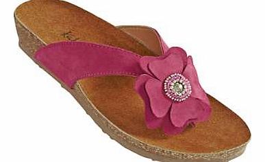 Foot beds are key this season. They are comfortable to wear, easy to dress and pretty to wear. So why not treat yourself to our lovely suede flower foot beds which are also available in two colours ?Sandal Features: Upper: Leather Lining, sock, sole: