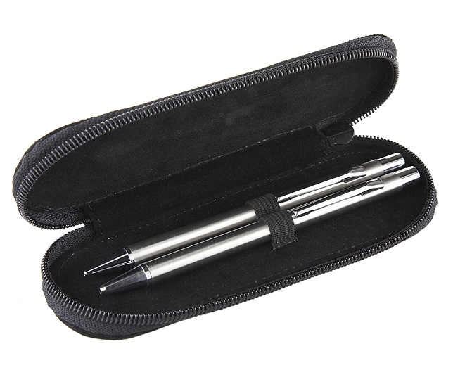 Unbranded Suede Pencil Case with Pens - Black