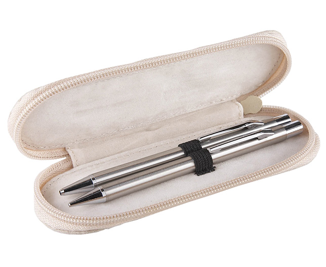 Unbranded Suede Pencil Case with Pens - Cream
