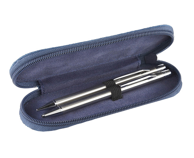 Unbranded Suede Pencil Case with Pens - Navy