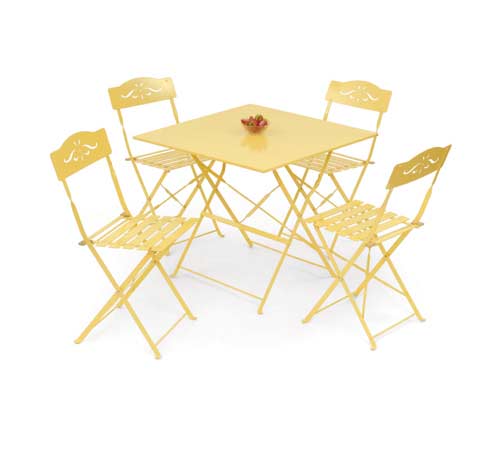 This practical bistro set is lightweight and atrractive in its construction. The set comes in a punc