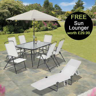 Dine in style with this fabulous Natural Ivory Coloured 8 piece patio set. Includes rectangular  tem