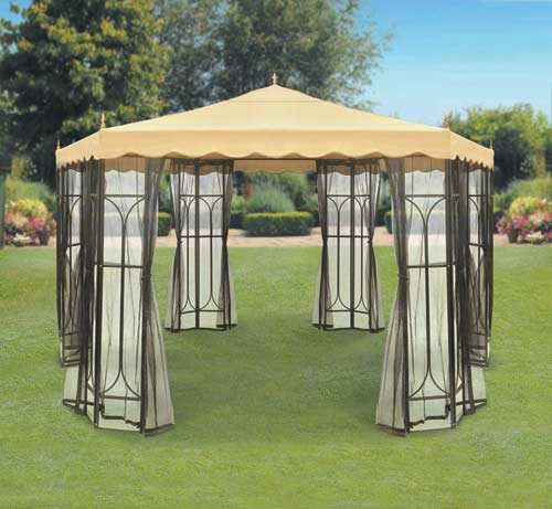 This stylish hexagonal gazebo is the ideal partner for your garden parties. warm those summer evenin
