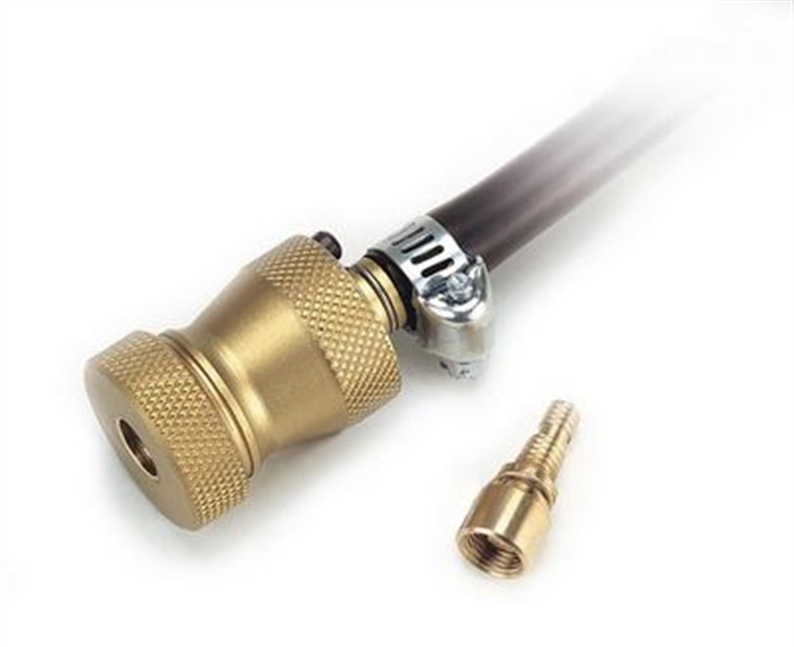 Machined in brass, with a pressure relief button to ease head release from the valve. Easy to use