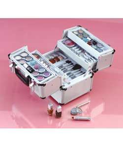 Large silver aluminium train case. Contains 6 x as