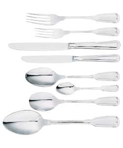 8 place settings.Fiddleback design.Set includes 8 knives, 8 forks, 8 soup spoons, 8 teaspoons, 8 des