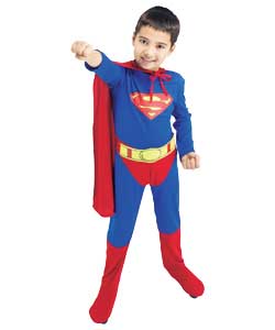 Jumpsuit with attached cape, boot tops and belt. For ages 5 to 7 years