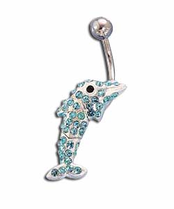 Surgical Steel and Silver Movable Dolphin Body Bar
