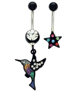 Unbranded Surgical Steel Black Multiple Crystal Body Bars