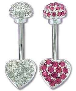 Unbranded Surgical Steel Ladies Rose and Clear Heart Belly