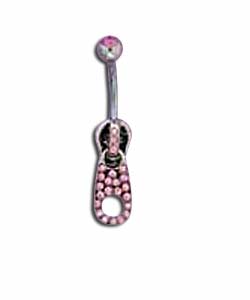 Surgical Steel Pink Crystal Set Zip Body Bar