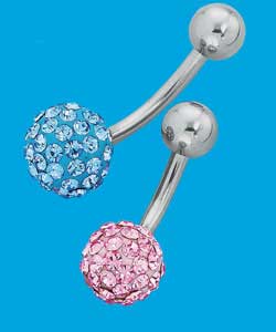 Surgical Steel Set of 2 Pink and Blue Stone Set Body Bars