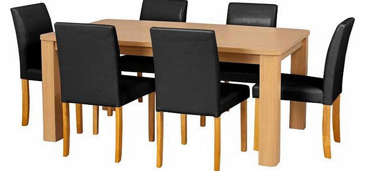 Unbranded Swanley Oak Dining Table and 6 Black Leather