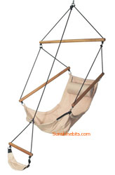 The Swinger hammock chair is made from UV-resistant backpack fabric with round slats made from hardw
