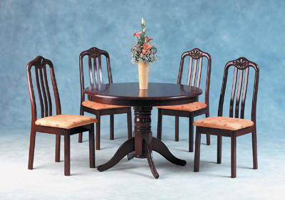 TABLE DINING SET ROUND IMPERIAL MAHOG & 4 CHAIRS
