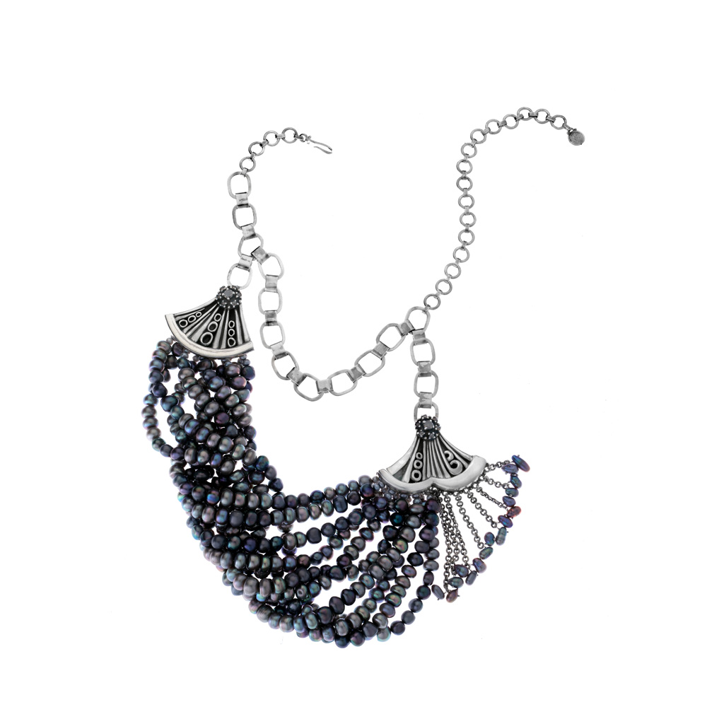 Unbranded Tahitian Black Pearl Fan Necklace