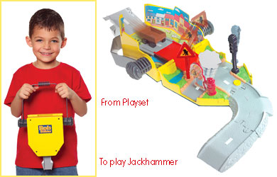 Open this 2 in 1 Bob the Builder playset! Double roleplay fun! Play pretend with the child
