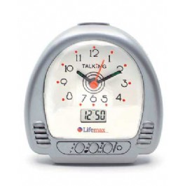 Press the large top button and this quartz analogue clock will speak the time. No need to find the l