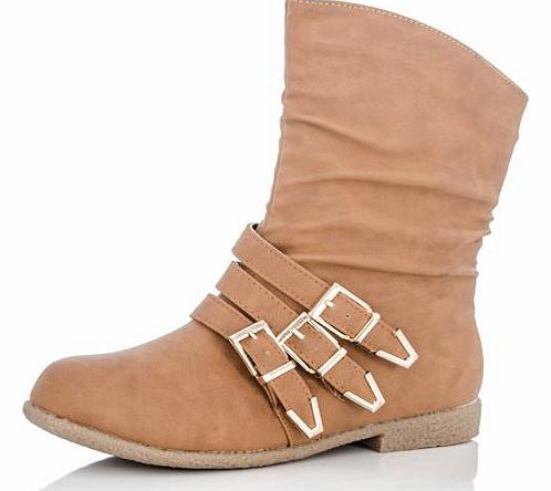 Unbranded Tan 3 Buckle Ankle Boots