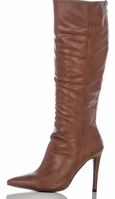 Unbranded Tan PU Pointed Toe Calf Length Boots