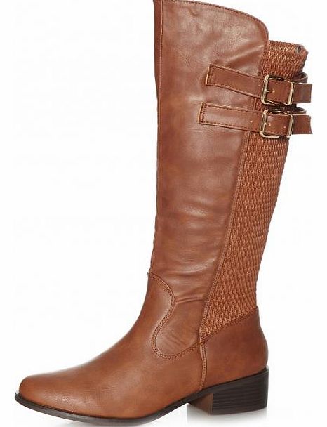 Unbranded Tan PU Ribbed High Leg Boots