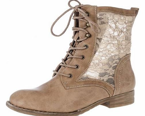 Unbranded Taupe Lace Tie Up Boots