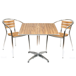 Unbranded Teak/Aluminium Cafe Set - 80x80cm table and 2