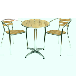 This teak and aluminium bistro set - 60cm dia table and 2 chairs - or cafe furniture set has become 