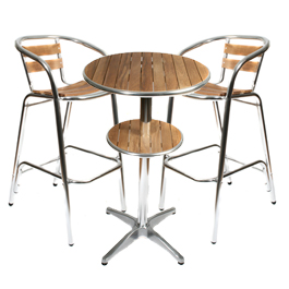 Teak and Aluminium Cafe Bar Table 60 dia and Barstool Chairs - This modern and stylish set have weld