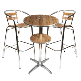 Unbranded Teak and Aluminium Cafe Bar Table 60 dia 2