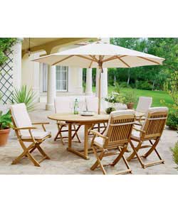 Unbranded Teakwood 6 Seater Patio Set with Parasol and Cushions