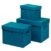 Unbranded Teal faux suede storage trunks 3 pack