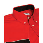 This Teamwear Touring shirt has silver piping separating the 2 diverse colours of red and black. Thi
