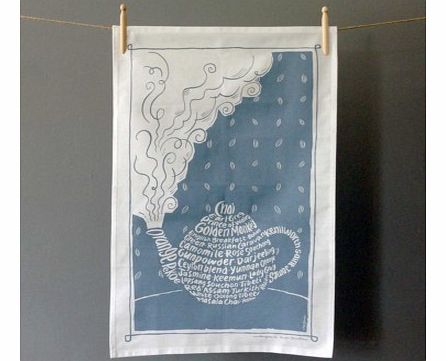Teapot Tea TowelQuirky, stylish and the perfect tea towel for people who love a good brew!Made from 100% cotton and printed in Britain, this beautiful printed tea towel depicts a steaming hot teapot, made up using tea themed words, including Earl Gre