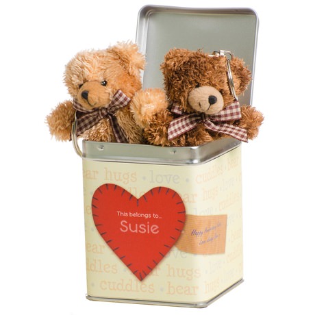 Unbranded Teddy Bear Keyrings in a Personalised Tin -