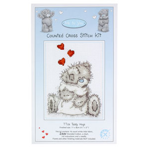 Anchor counted cross stitch kit with a teddy bear hugging a pillow. Finished size W8 x